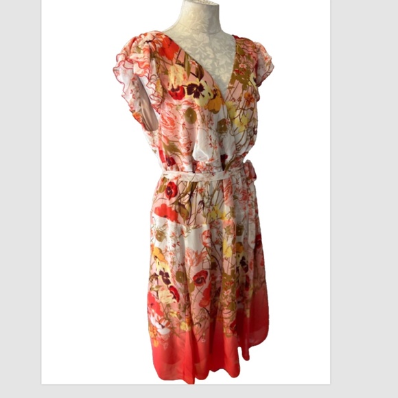 Chris McLaughlin A Line Dress 18W Belt Floral Flowy Stretch Career Church - Picture 2 of 9